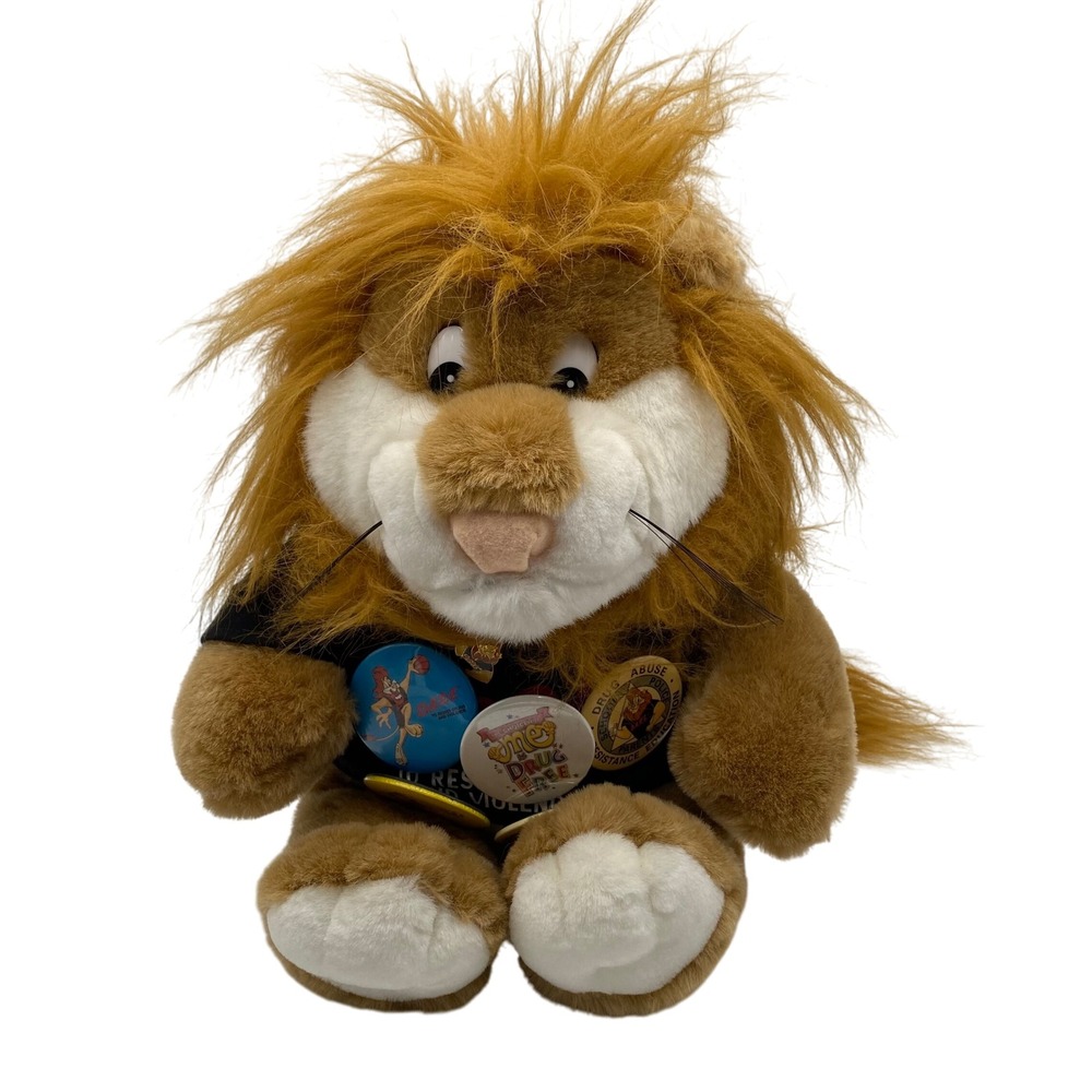 Vintage Lion Plush DARE Resist Drugs Violence Stuffed Animal with‎ Pins 16"